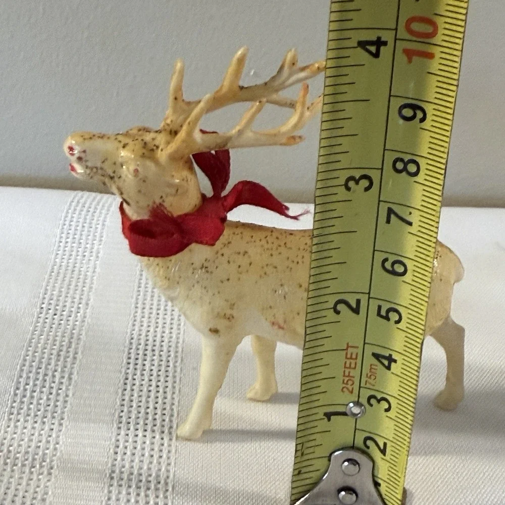 2 Thin Celluloid 1950's Reindeers Japan Christmas Figurine 3.5